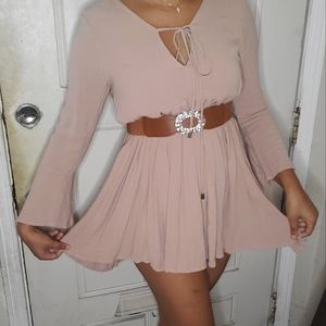 I JOAH Boho Style Dusty Pink Longsleeve Dress with Peplum Cuffs (Size: L)